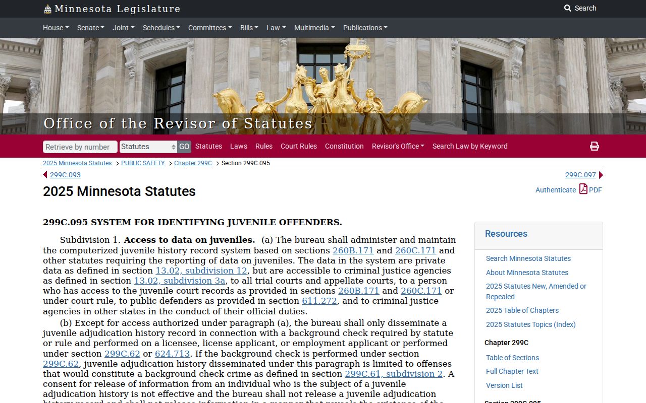 Minnesota arrest records juvenile criminal history restrictions