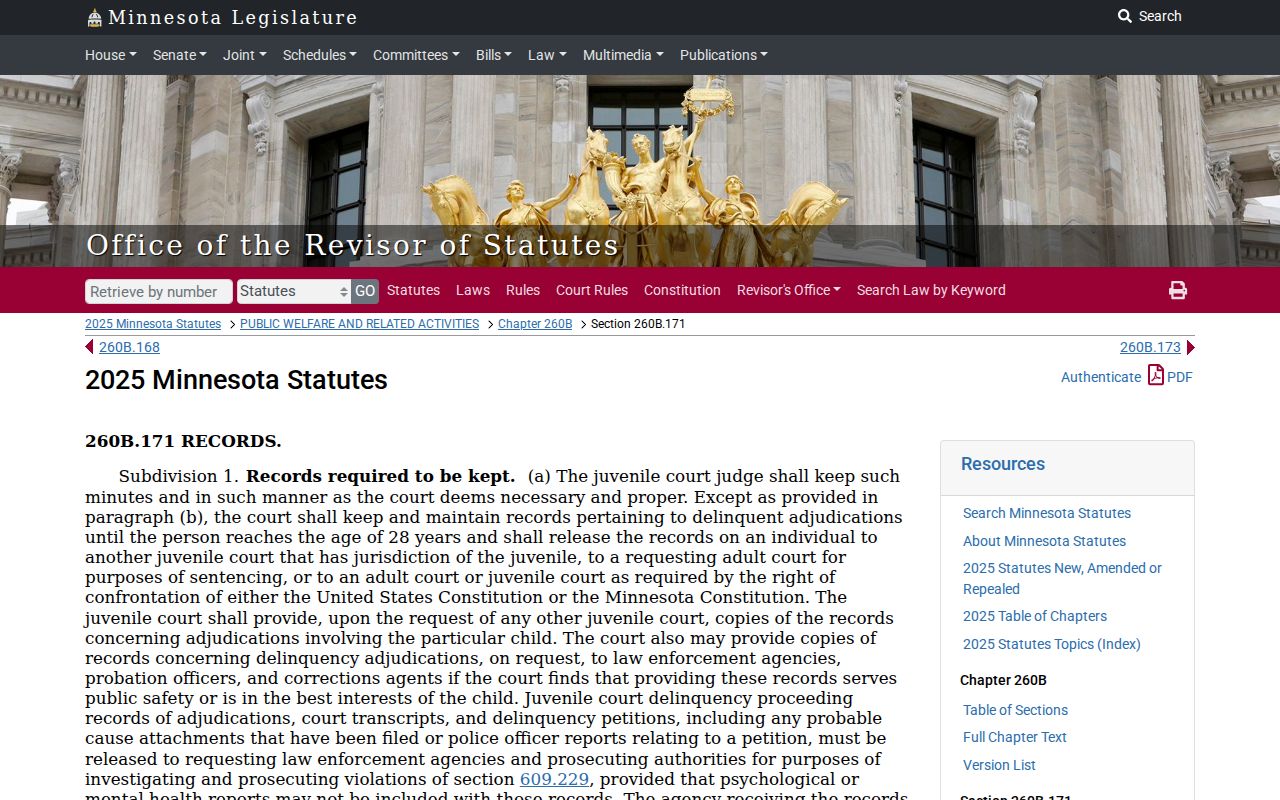 Minnesota court charge records juvenile access statute