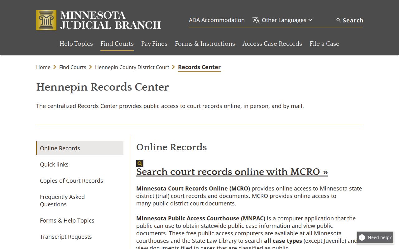 Minnesota court clerks representative records center access