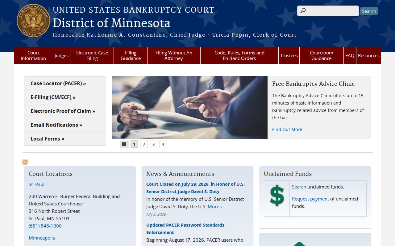 Minnesota court system U.S. Bankruptcy Court records access