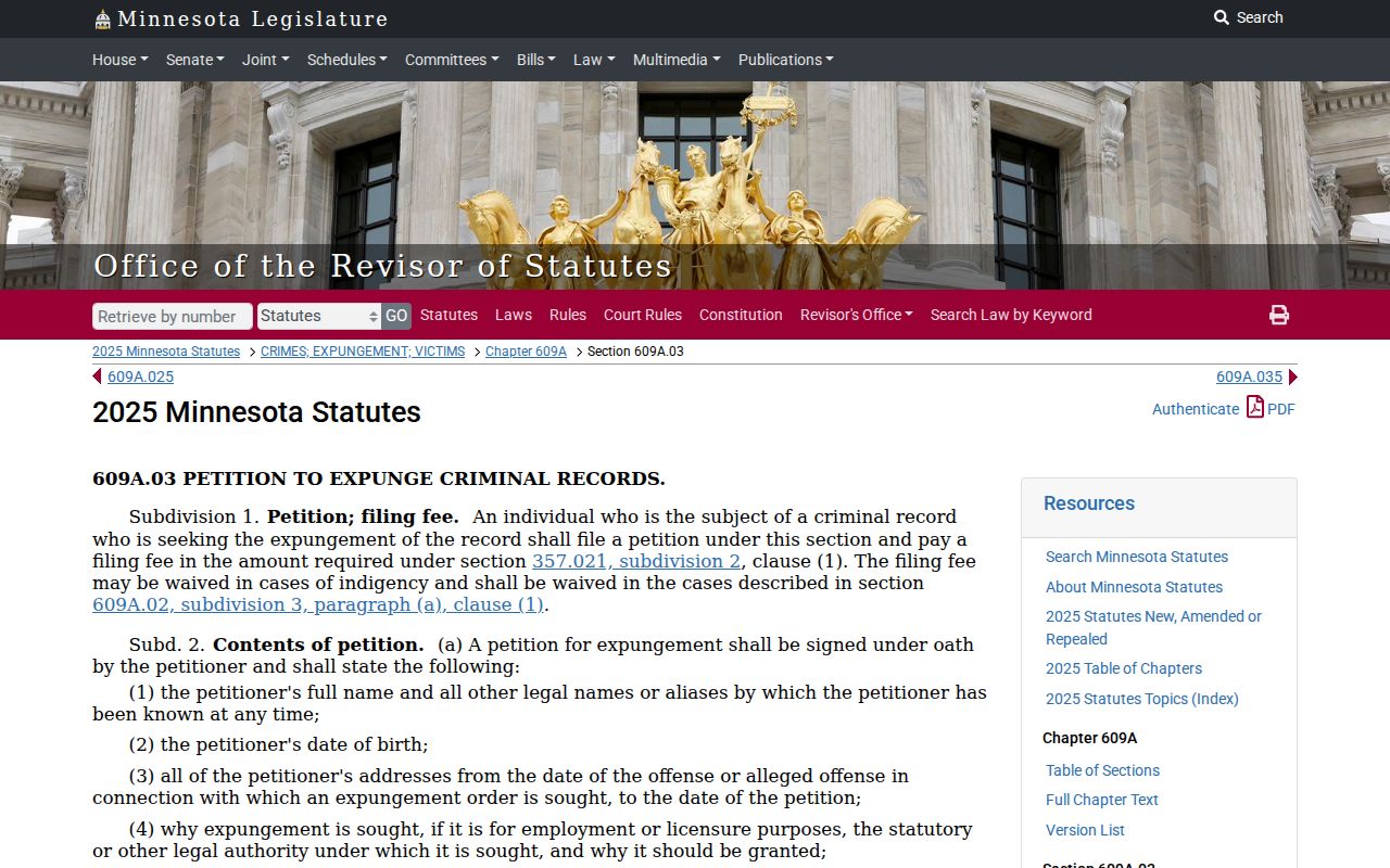 Minnesota criminal court records expungement procedure
