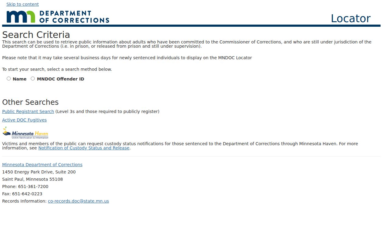 Minnesota inmate records DOC offender locator
