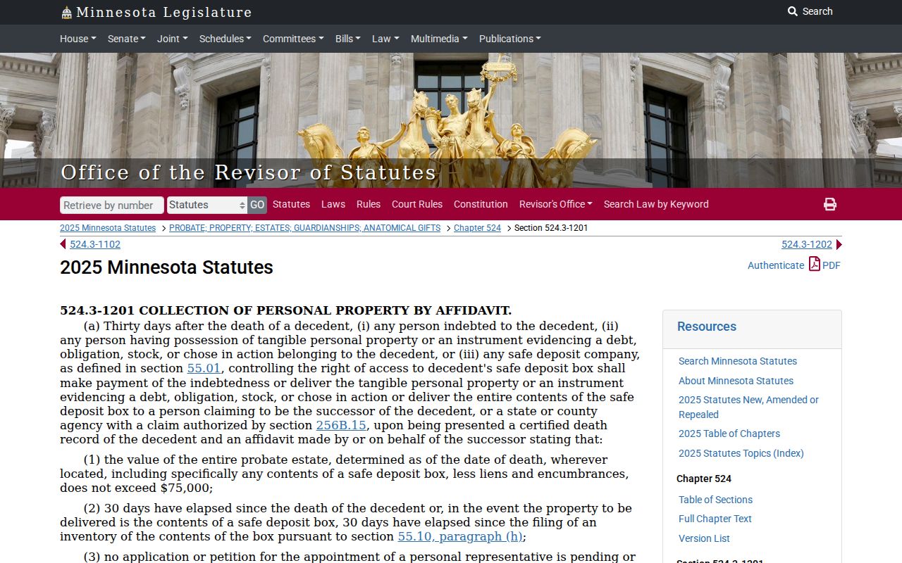 Minnesota probate records small-estate affidavit statute
