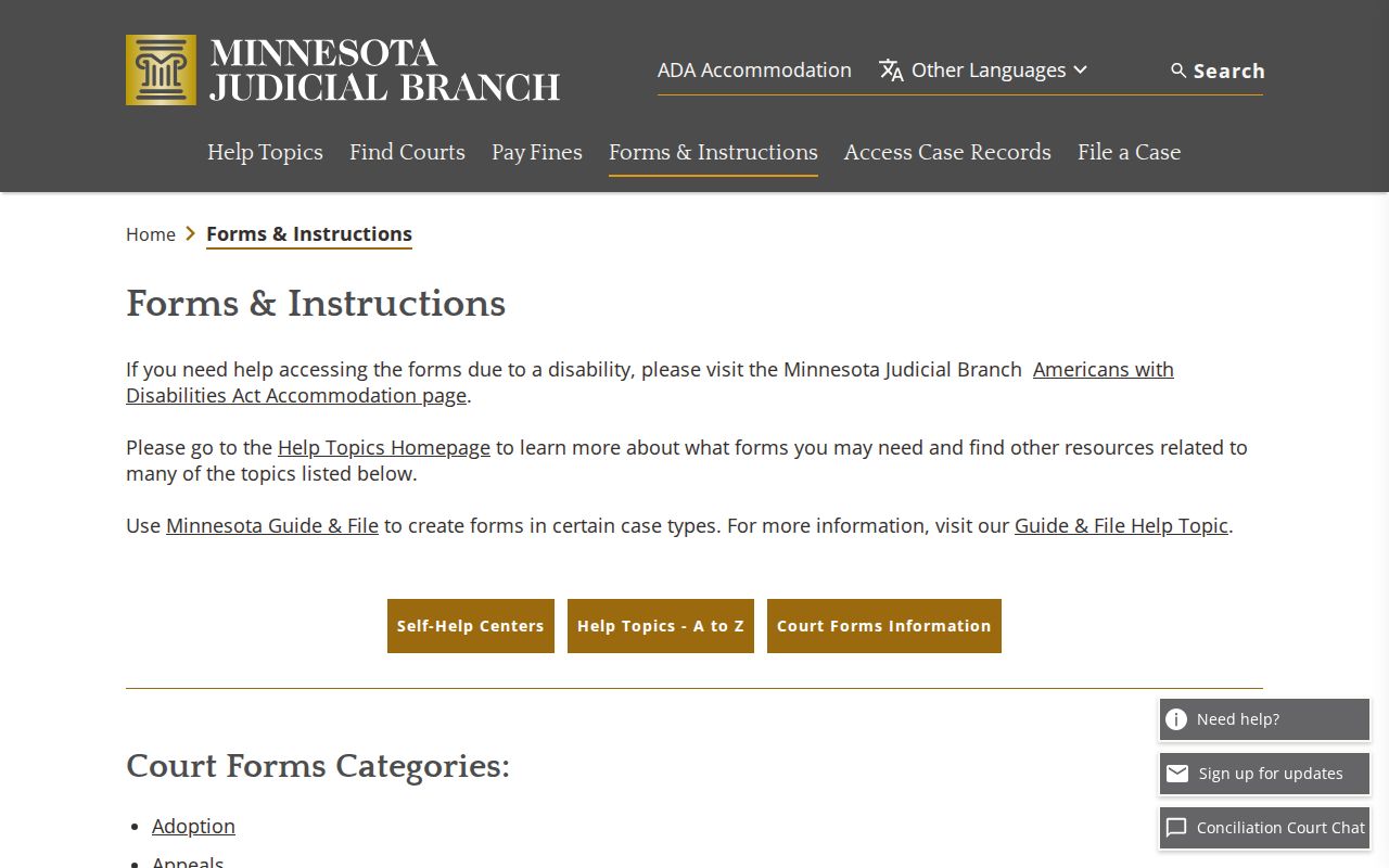 Minnesota court records statewide forms library