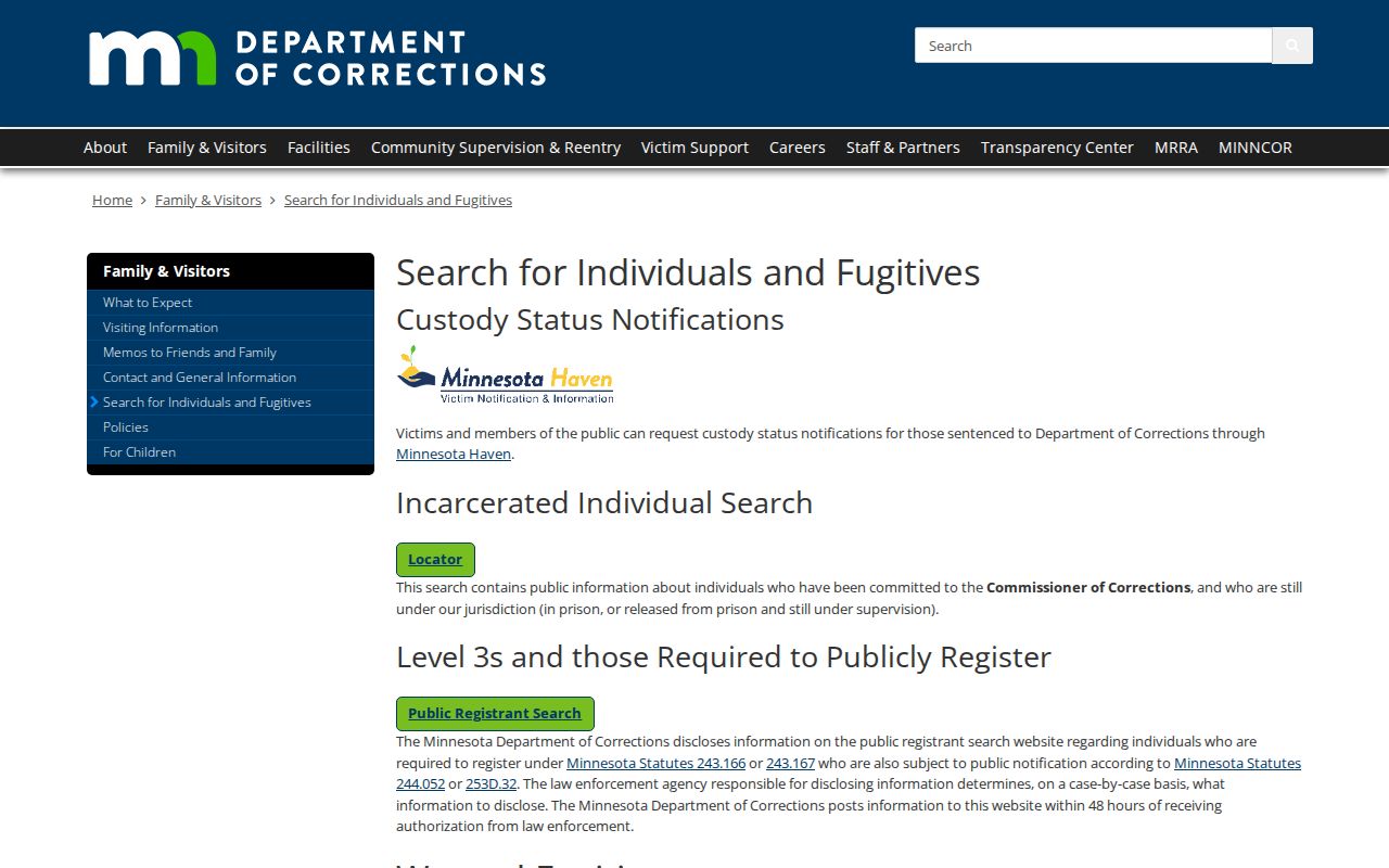 Minnesota warrant records DOC active fugitive search